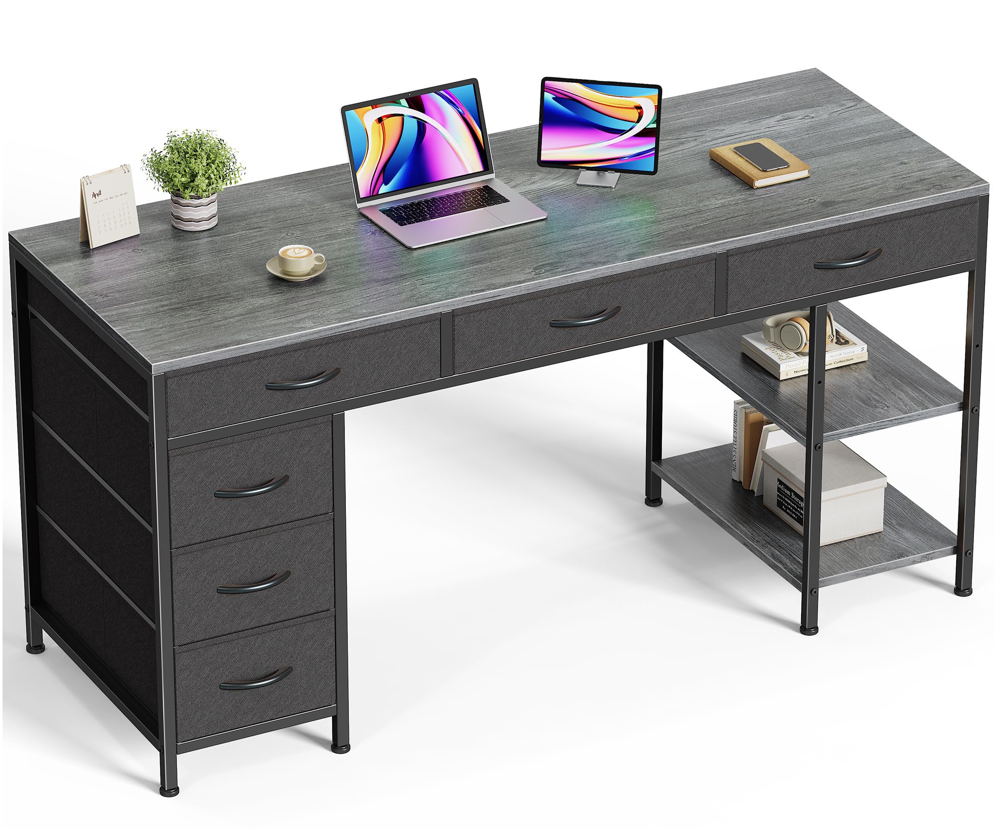 Huuger 6-Drawer Computer Desk with Reversible Storage