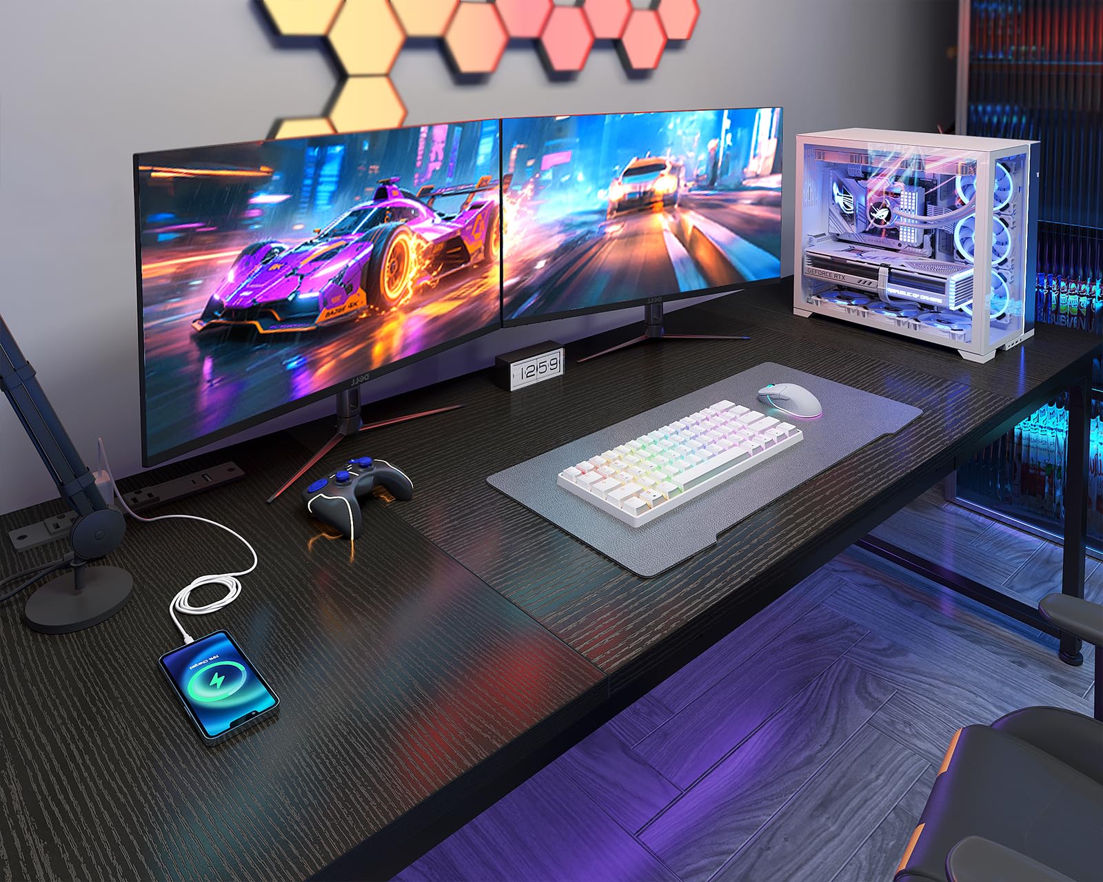 Coleshome Large Computer Desk with Built-In USB Ports
