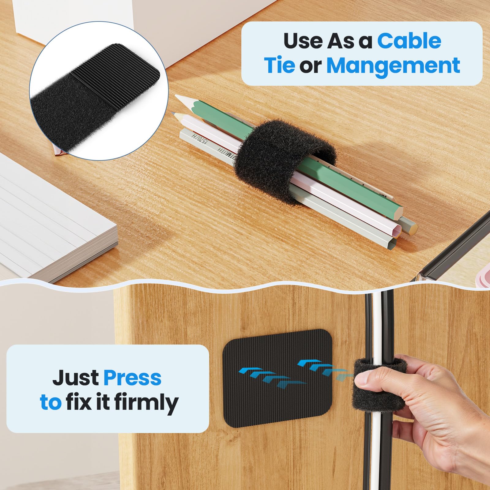 Under-Desk Cable Management Organizer with Adjustable Ties