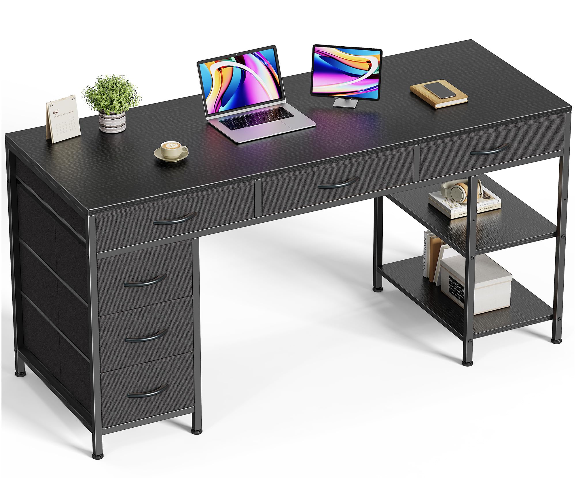 Huuger 6-Drawer Computer Desk with Reversible Storage