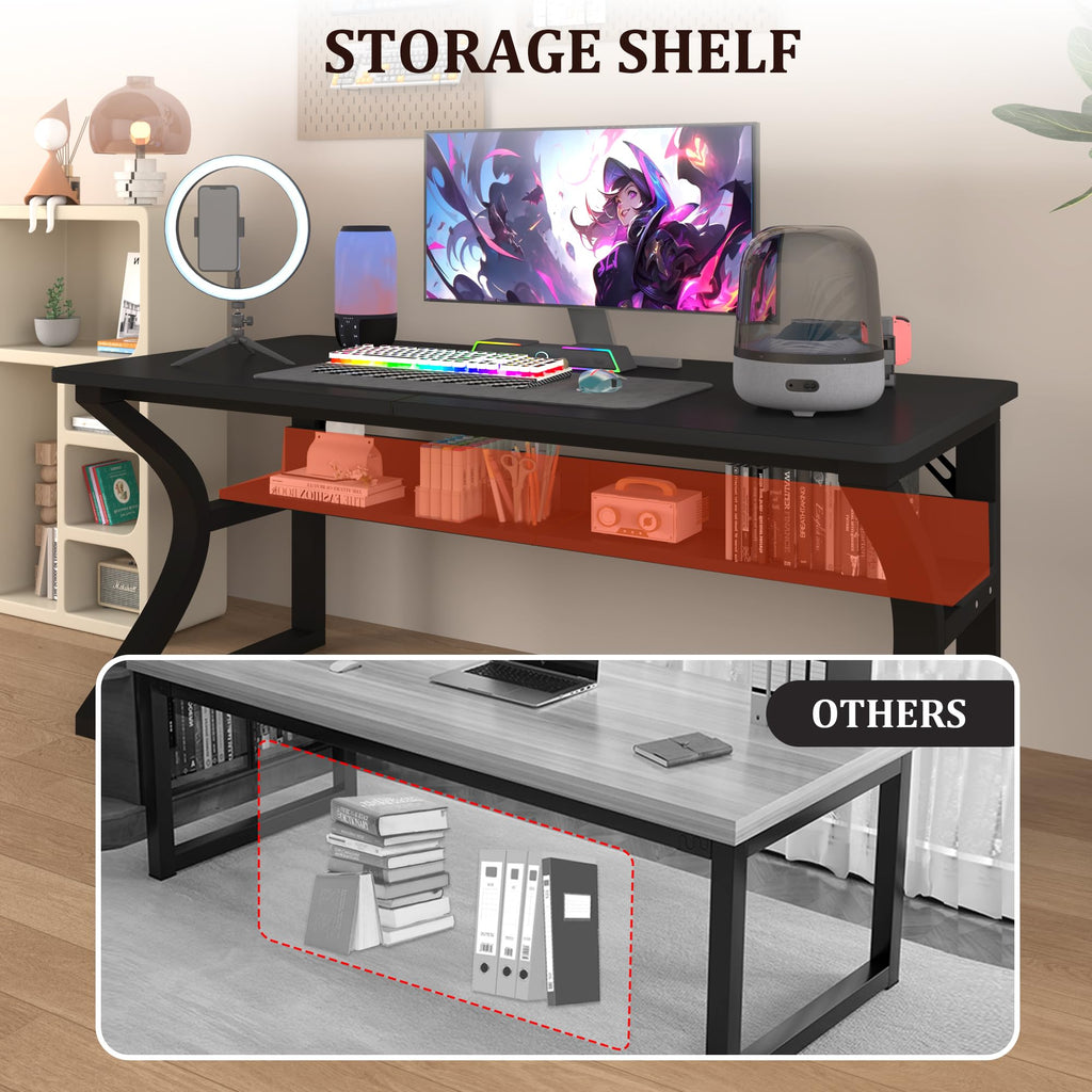 AZN Computer Desk with Storage Shelf, Home Office