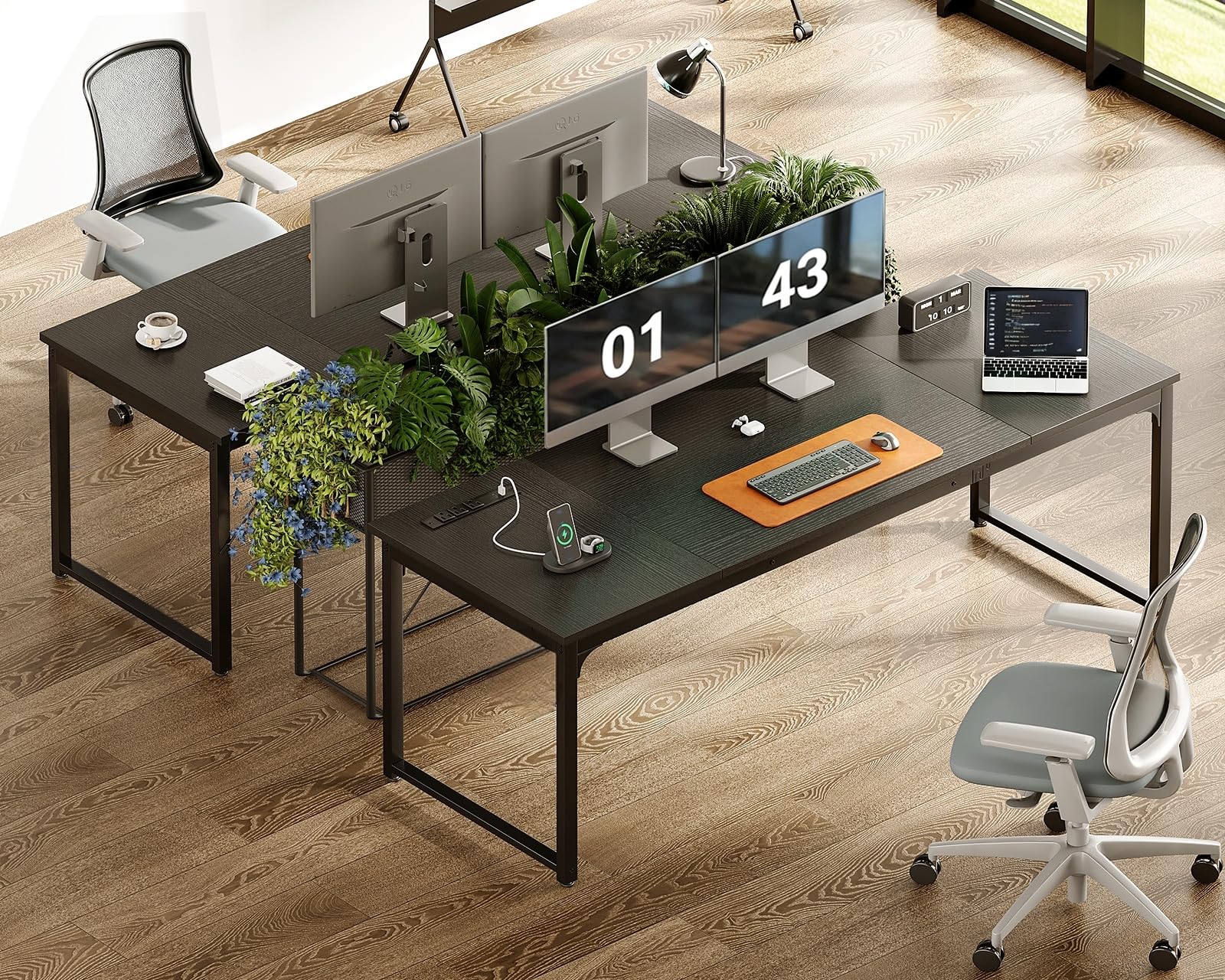 Coleshome Large Computer Desk with Built-In USB Ports