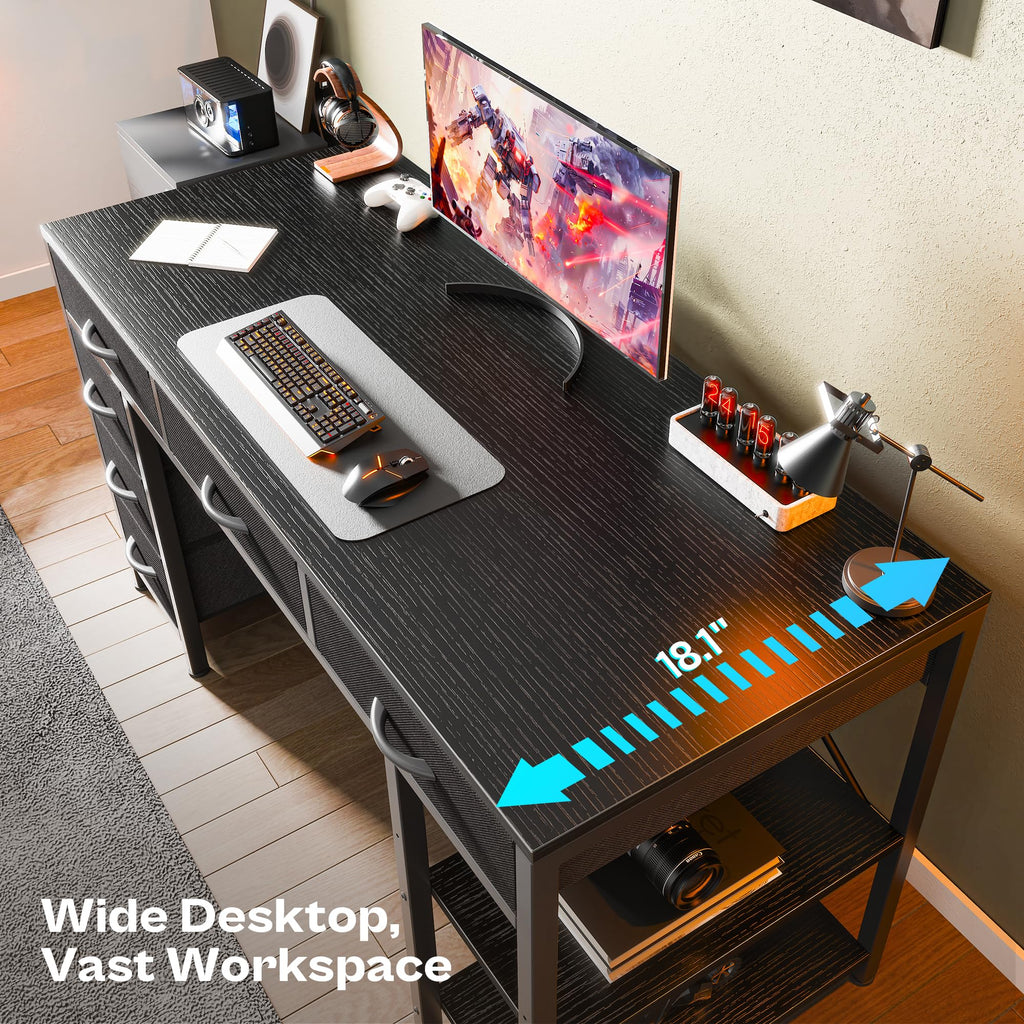 Huuger Computer Desk with 6 Drawers, Office Desk with Shelves, Reversible Gaming Desk, Corner Desk with Storage, Work for Home Office, Study, Living Room