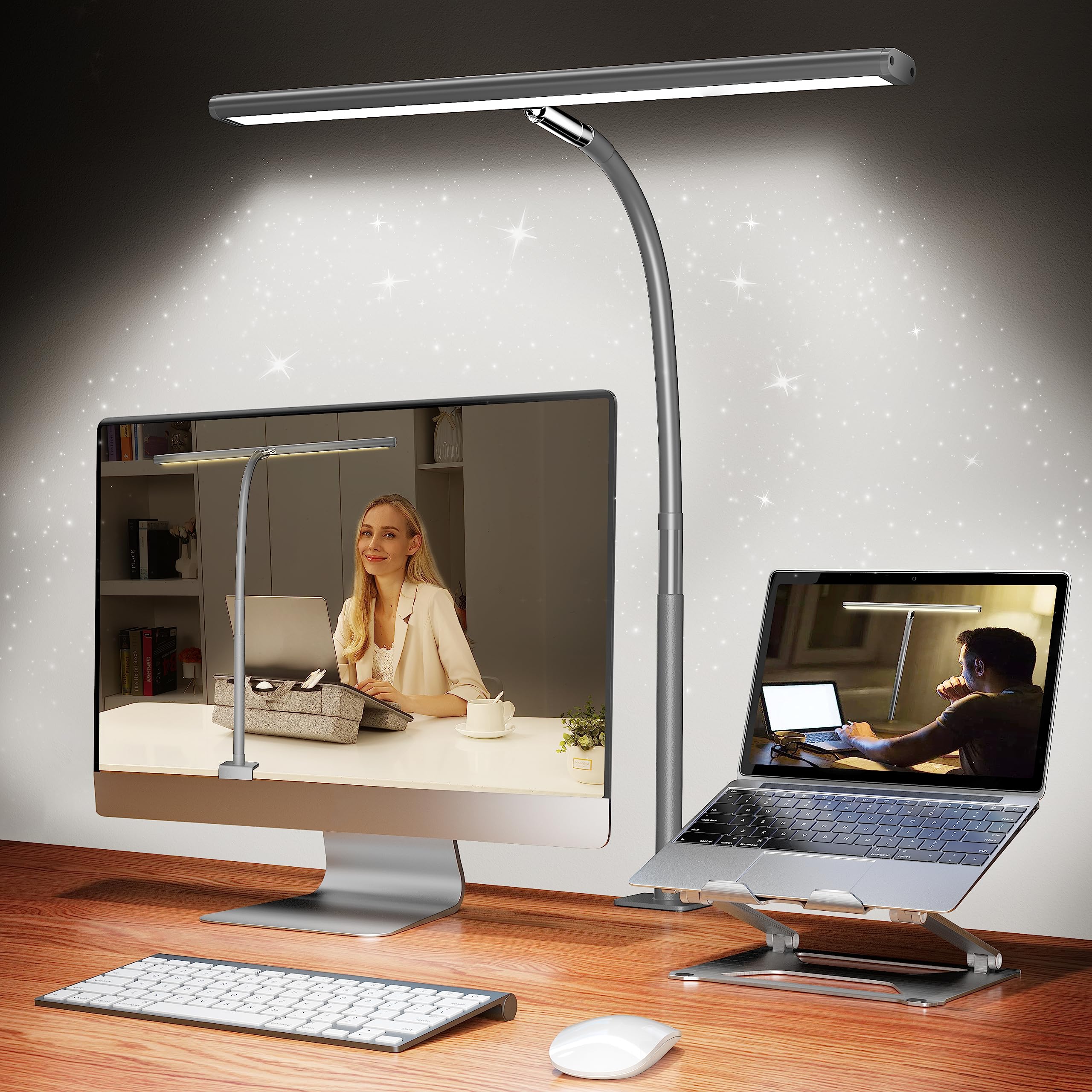 Airlonv 17-Inch LED Clamp Desk Lamp with Stepless Dimming