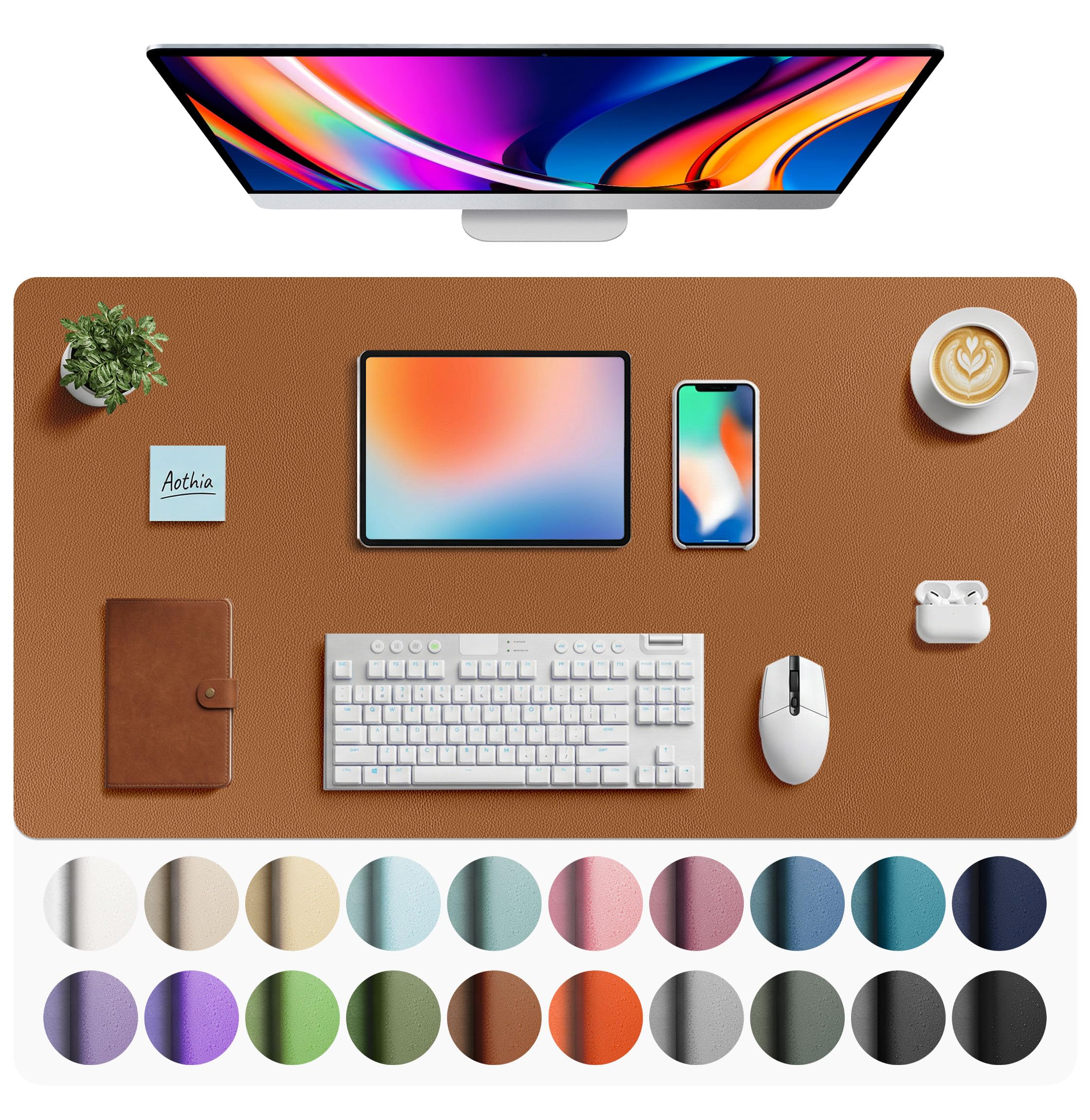 Waterproof PU Leather Desk Pad & Mouse Pad with Non-Slip Base