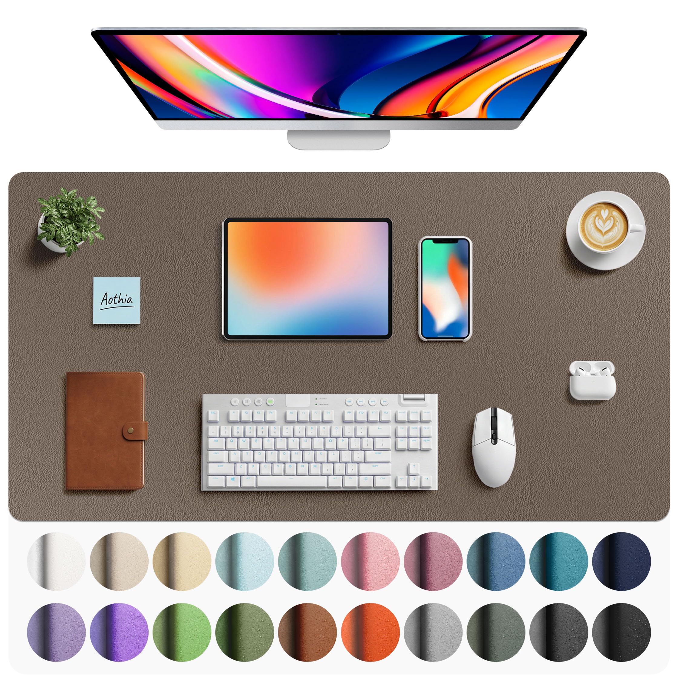 Waterproof PU Leather Desk Pad & Mouse Pad with Non-Slip Base