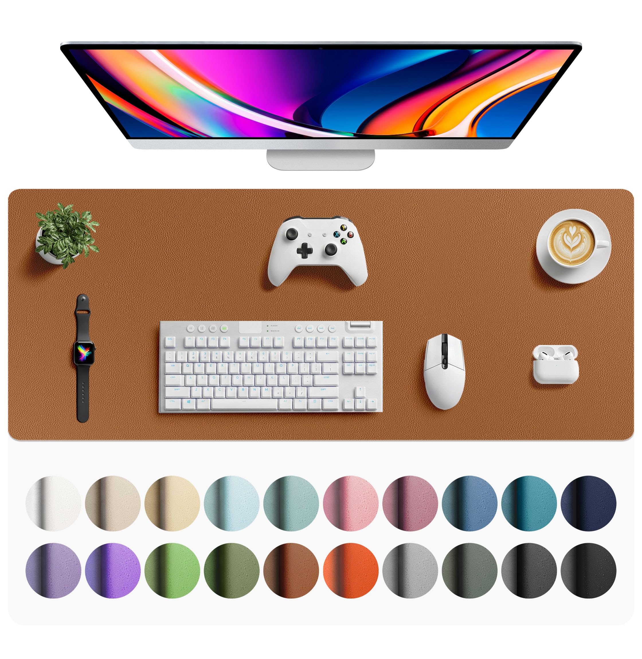 Waterproof PU Leather Desk Pad & Mouse Pad with Non-Slip Base