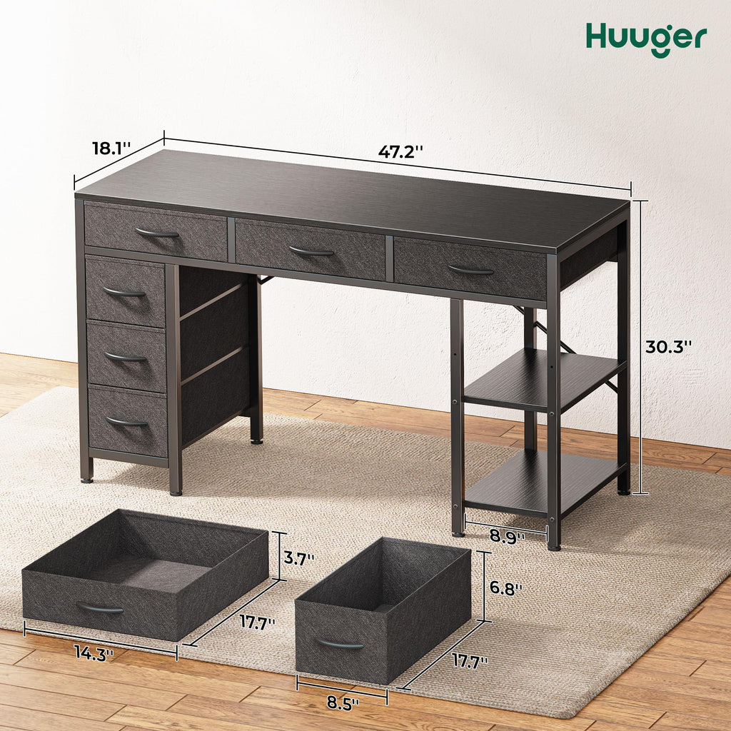 Huuger Computer Desk with 6 Drawers, Office Desk with Shelves, Reversible Gaming Desk, Corner Desk with Storage, Work for Home Office, Study, Living Room